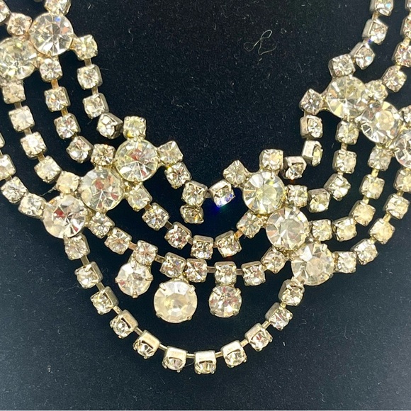 Vintage Multi Strand Rhinestone Necklace Earrings Set | Silver Tone | Statement - Picture 7 of 16